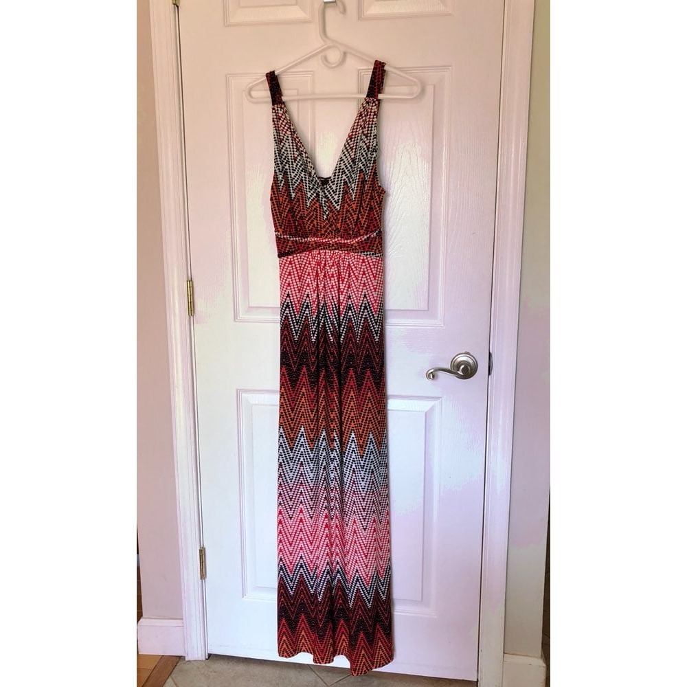 Maxi Dress Medium Orange Black White Red